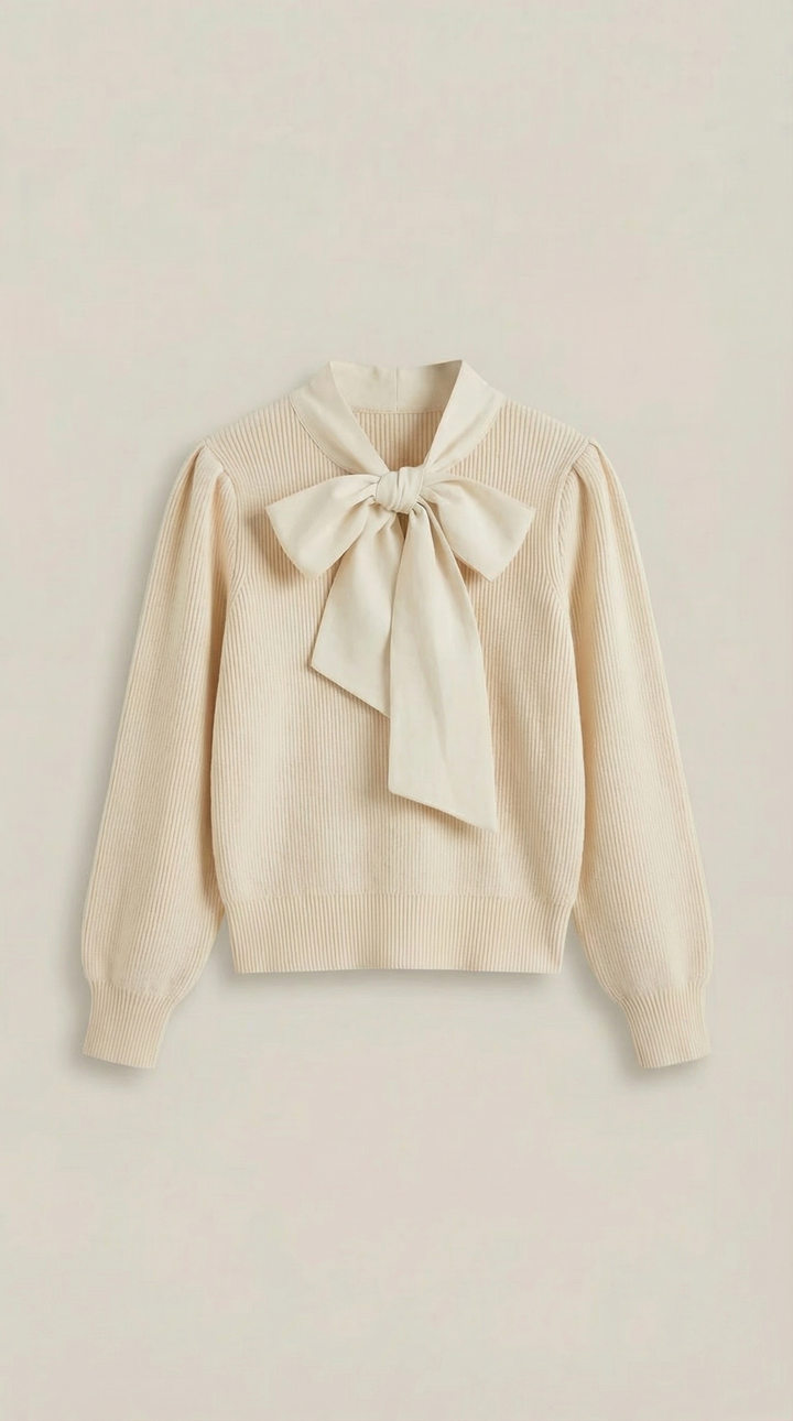 Jacqueline Ribbed Bow Neck Tie Sweater