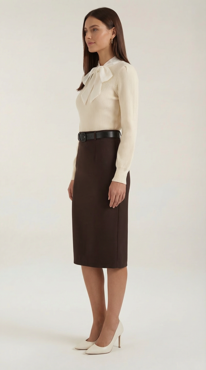 Jacqueline Ribbed Bow Neck Tie Sweater