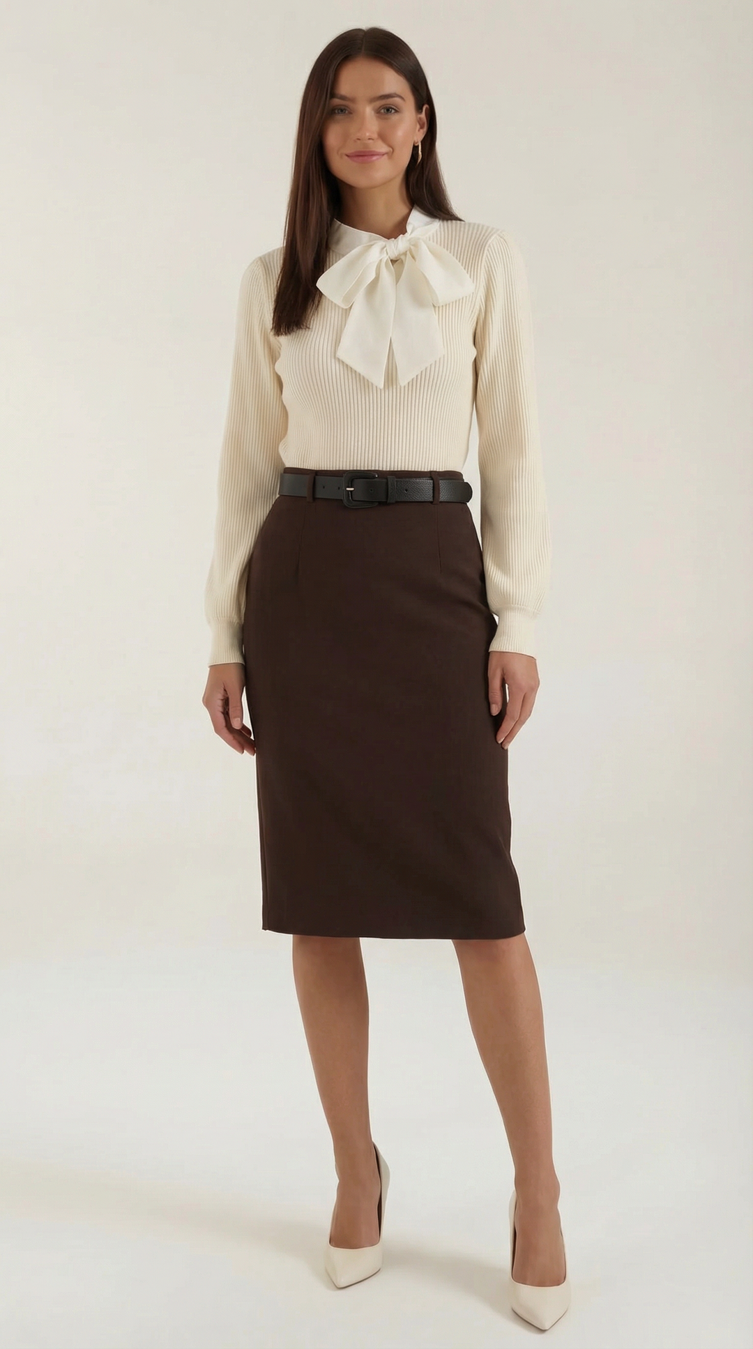 Jacqueline Ribbed Bow Neck Tie Sweater