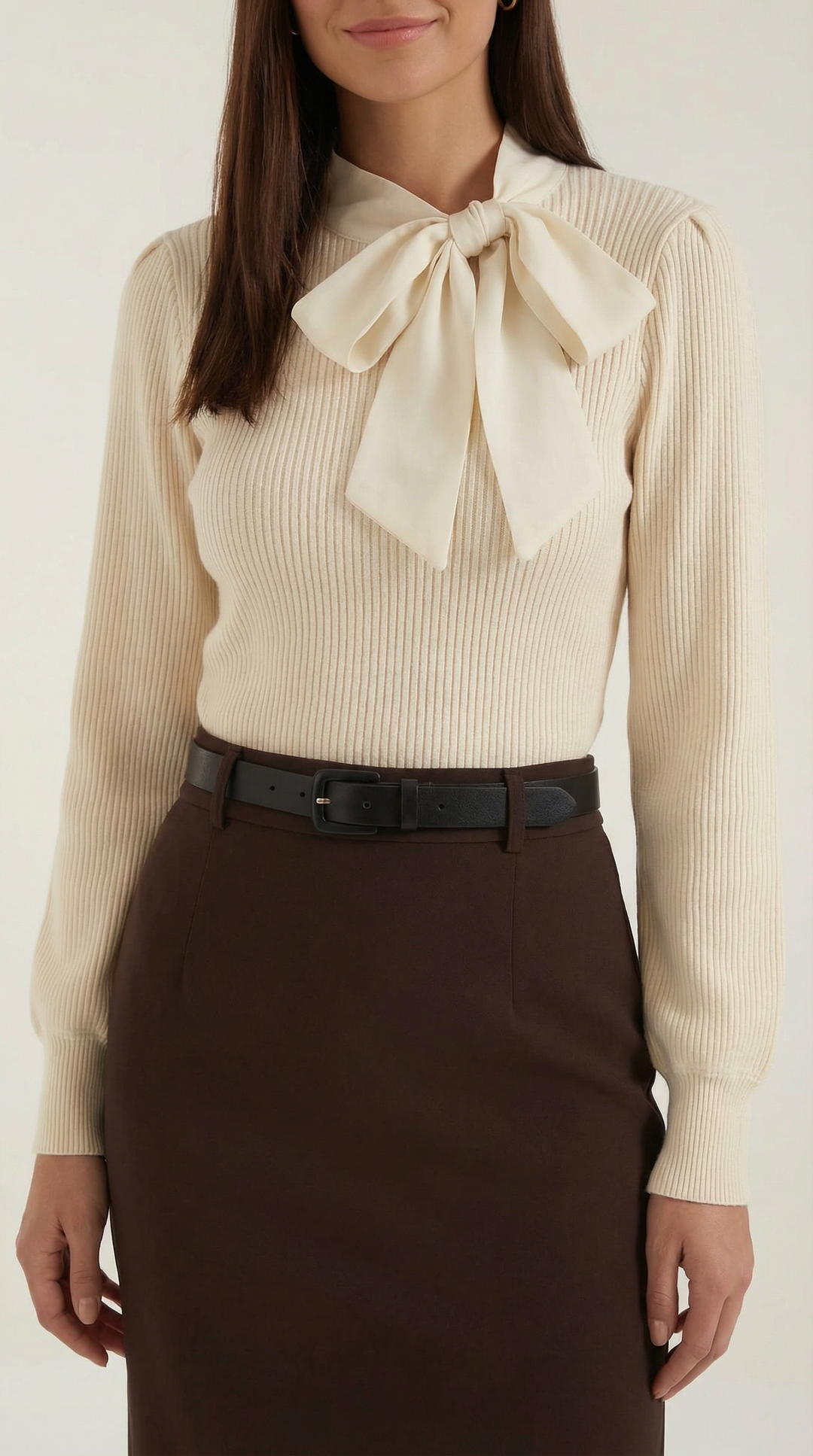 Jacqueline Ribbed Bow Neck Tie Sweater