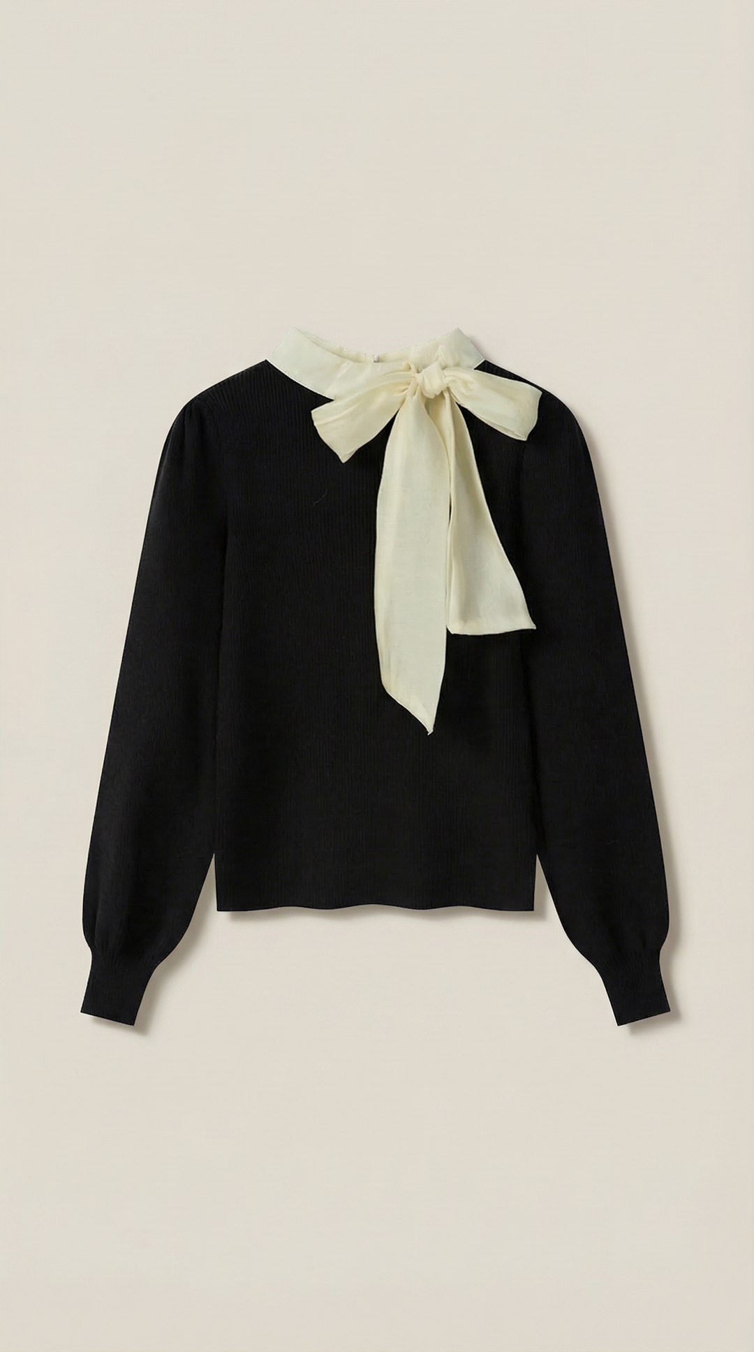 Jacqueline Ribbed Bow Neck Tie Sweater