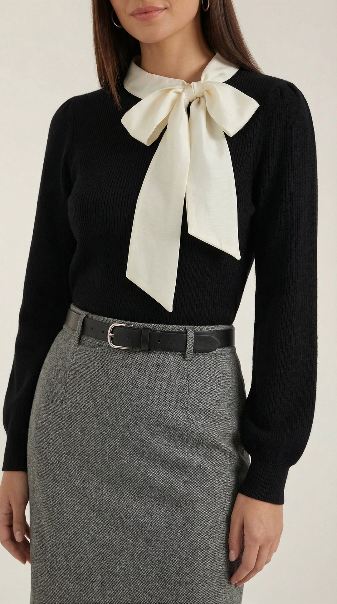 Jacqueline Ribbed Bow Neck Tie Sweater