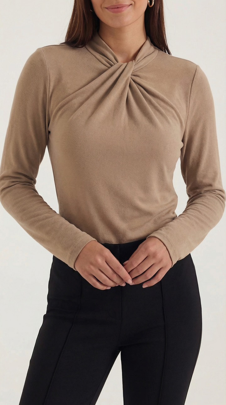 Jamie Knotted Mock Neck Blouse