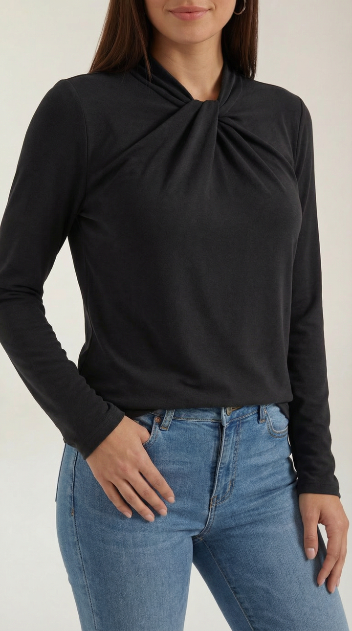 Jamie Knotted Mock Neck Blouse