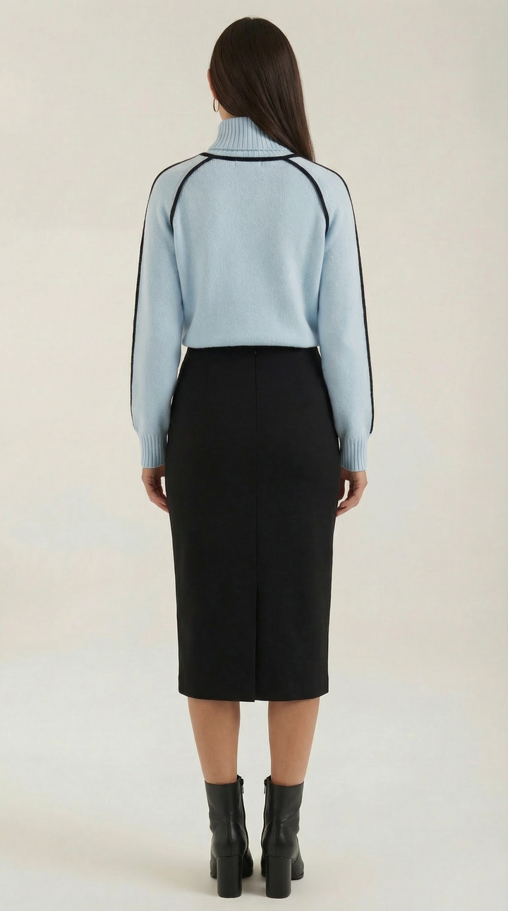 Rachel Contrast Piping High Neck Sweater