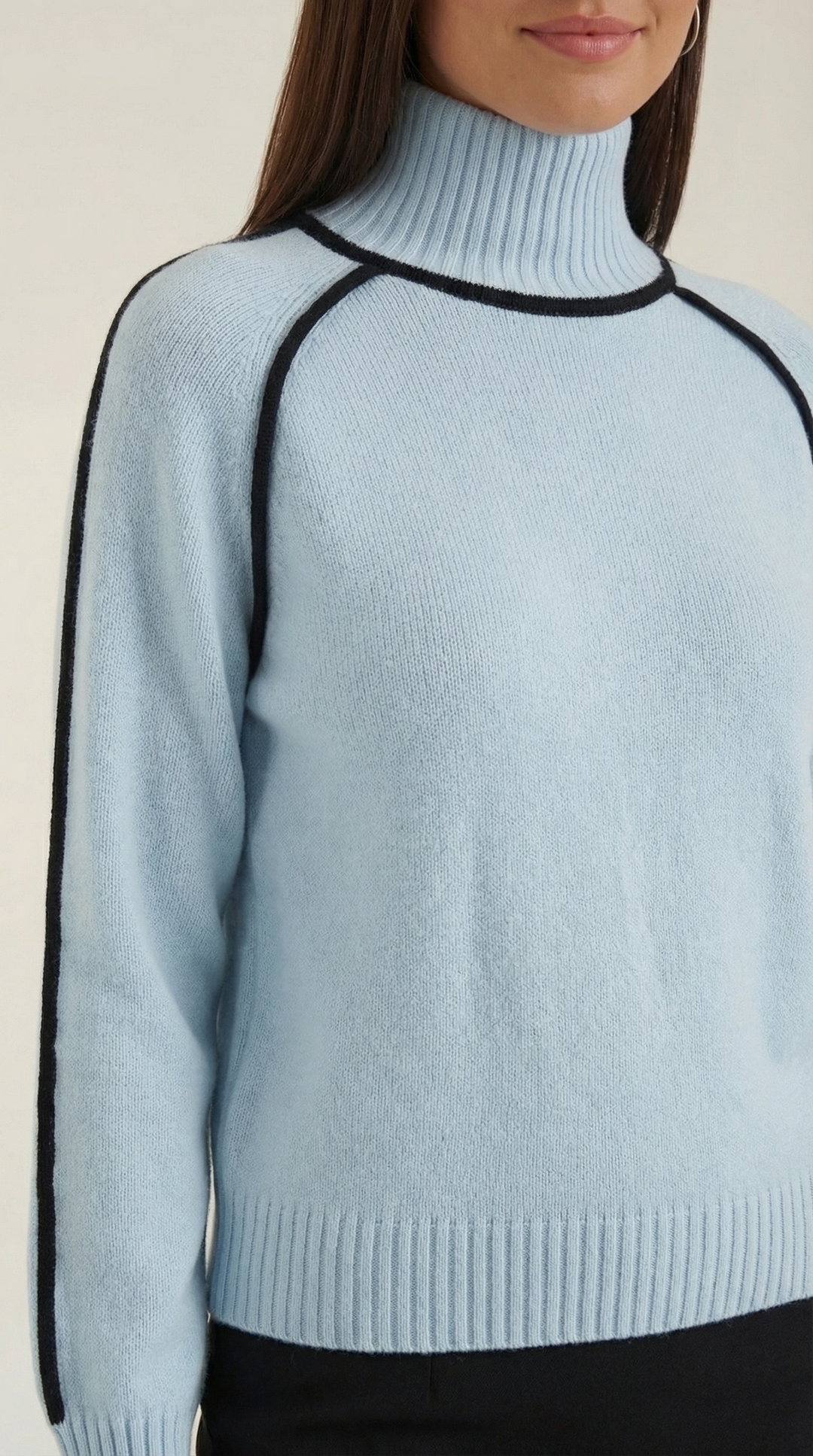 Rachel Contrast Piping High Neck Sweater