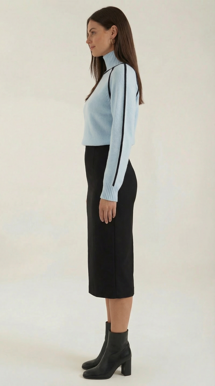 Rachel Contrast Piping High Neck Sweater