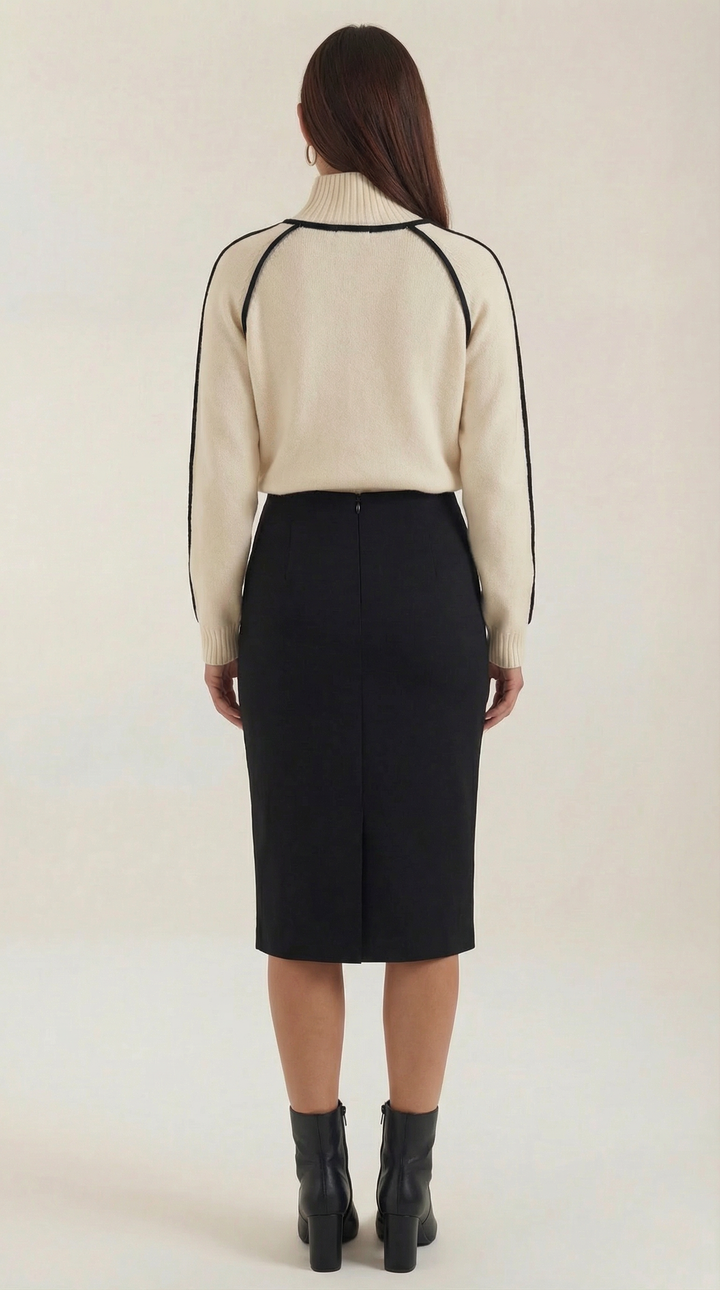 Rachel Contrast Piping High Neck Sweater