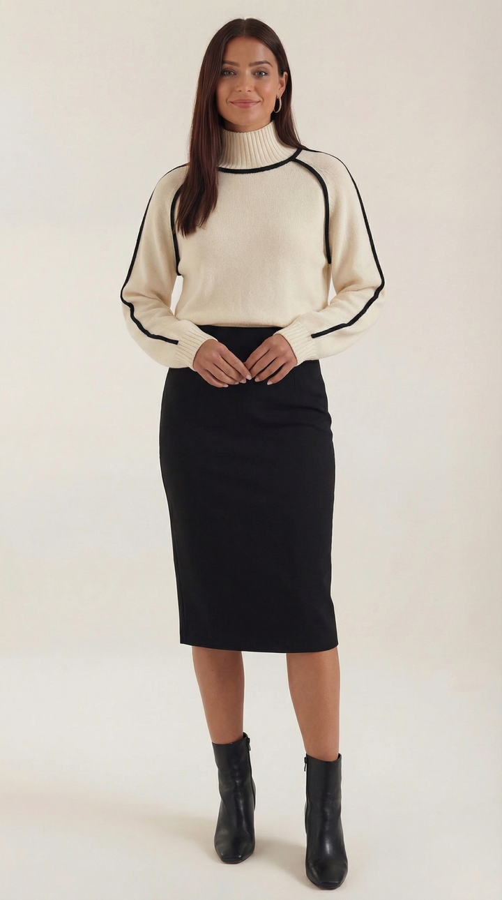 Rachel Contrast Piping High Neck Sweater