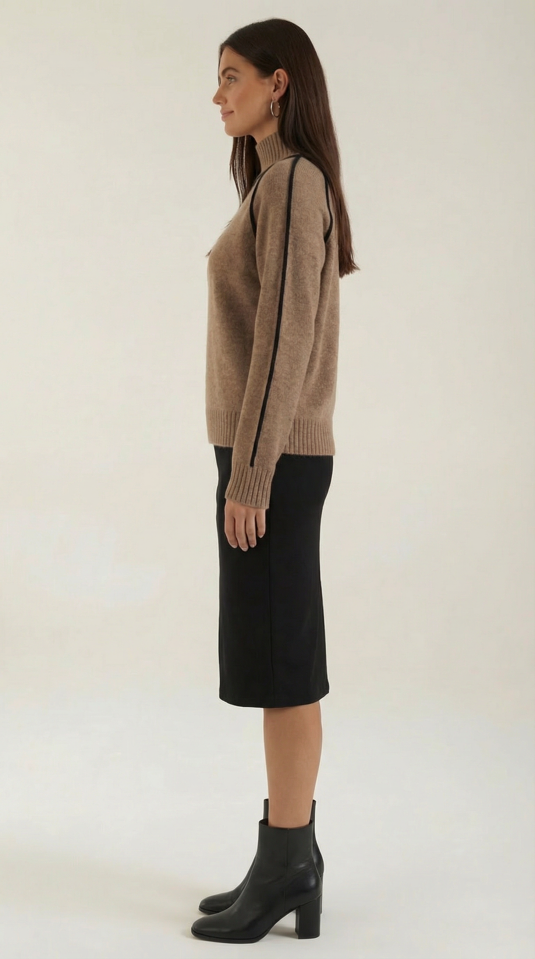 Rachel Contrast Piping High Neck Sweater