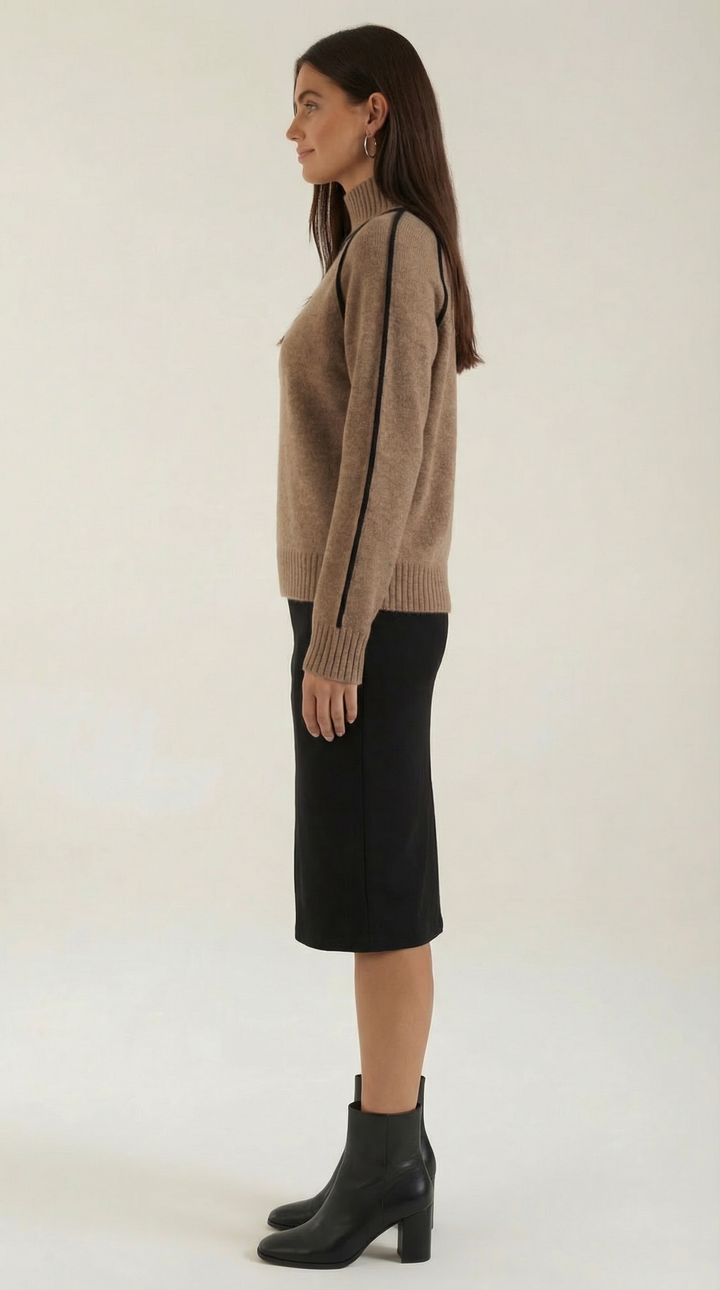 Rachel Contrast Piping High Neck Sweater