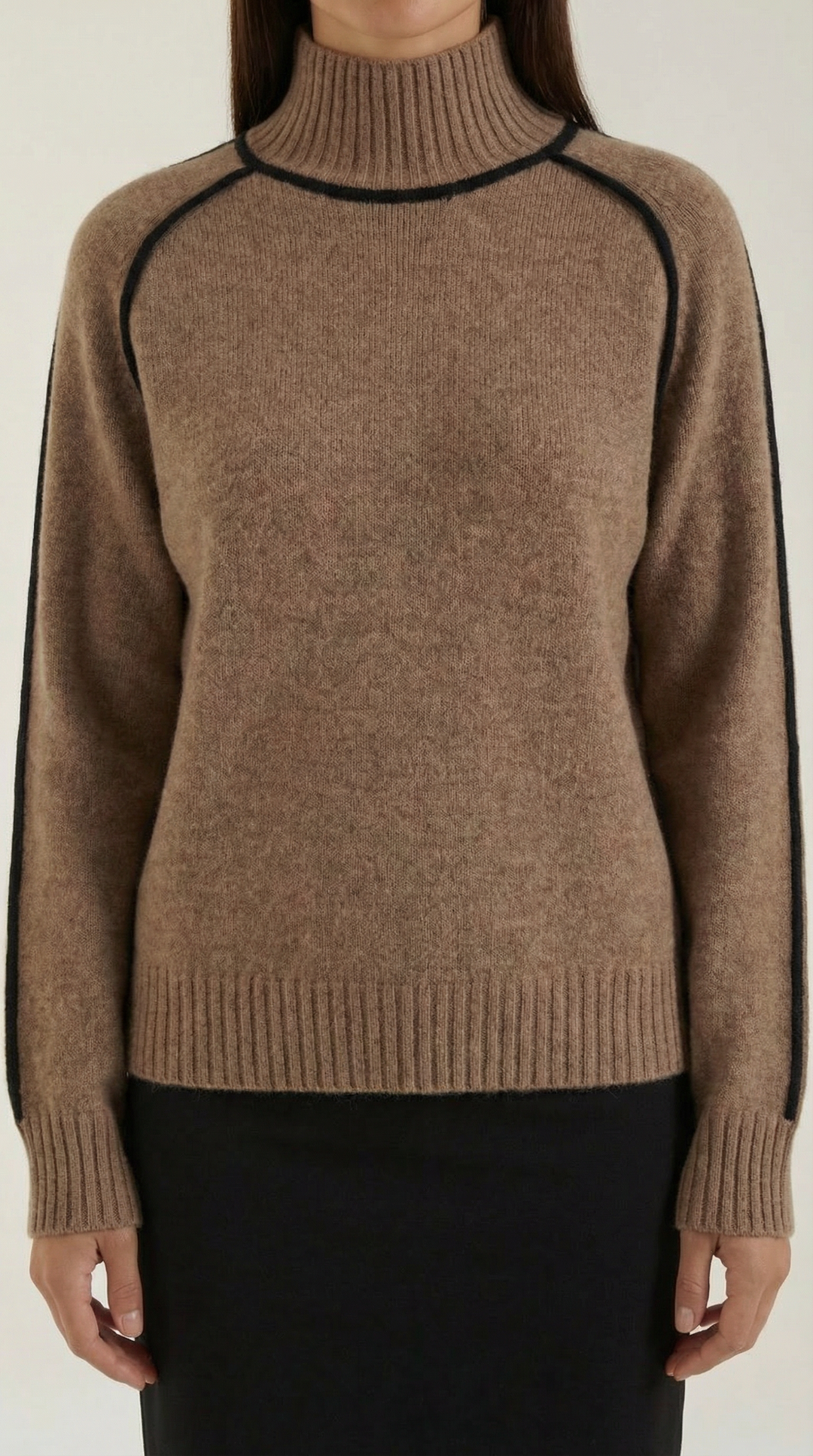 Rachel Contrast Piping High Neck Sweater
