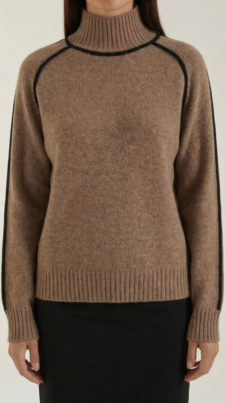 Rachel Contrast Piping High Neck Sweater