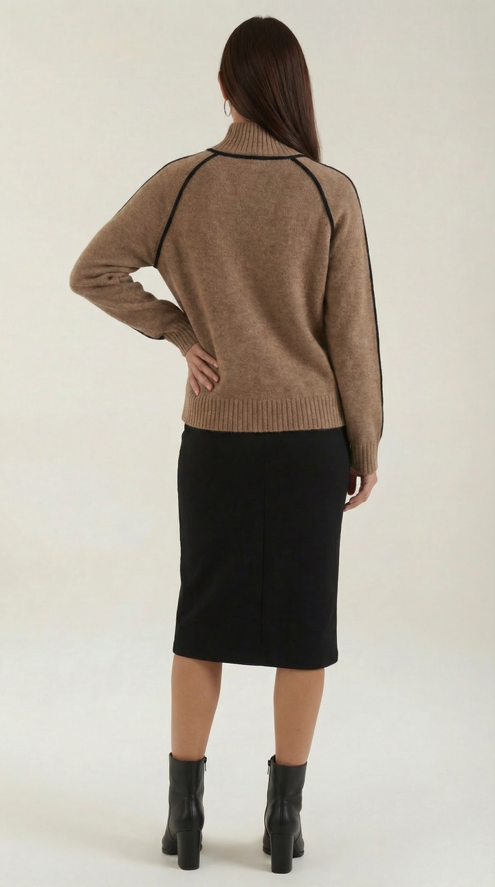 Rachel Contrast Piping High Neck Sweater