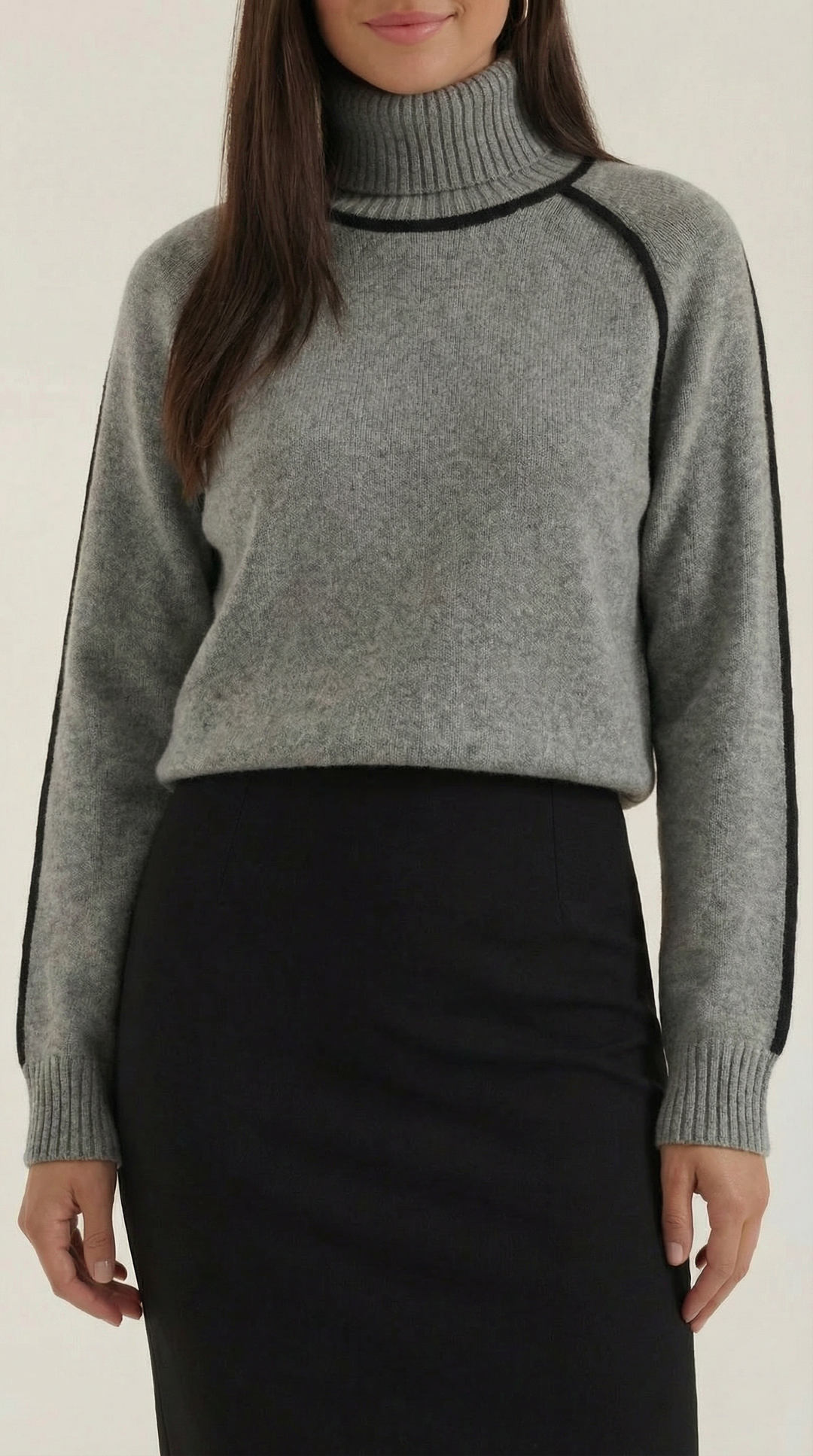 Rachel Contrast Piping High Neck Sweater