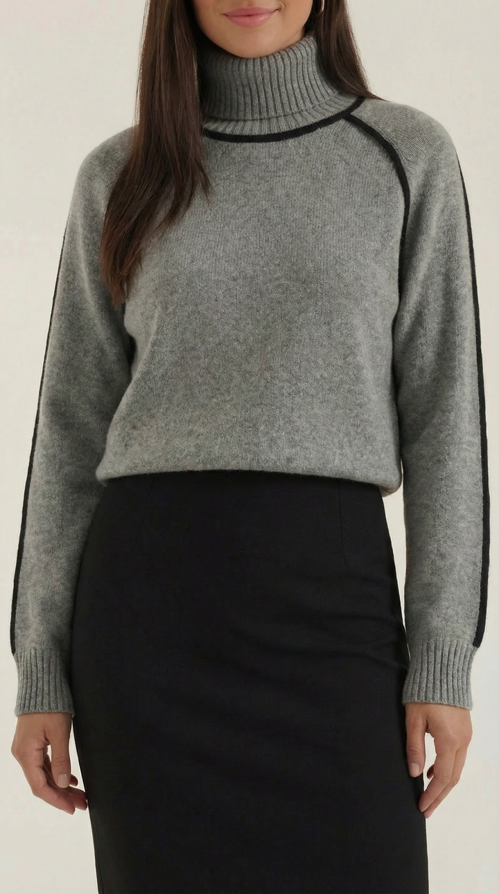 Rachel Contrast Piping High Neck Sweater