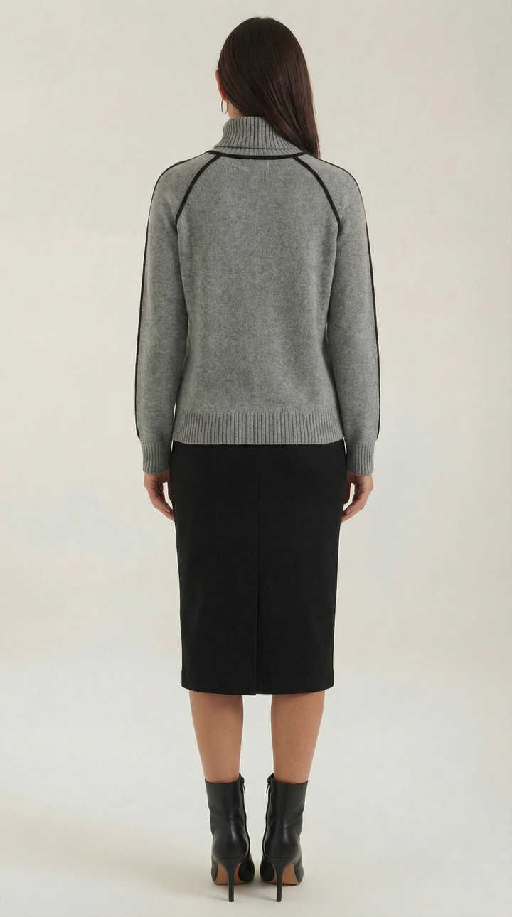 Rachel Contrast Piping High Neck Sweater