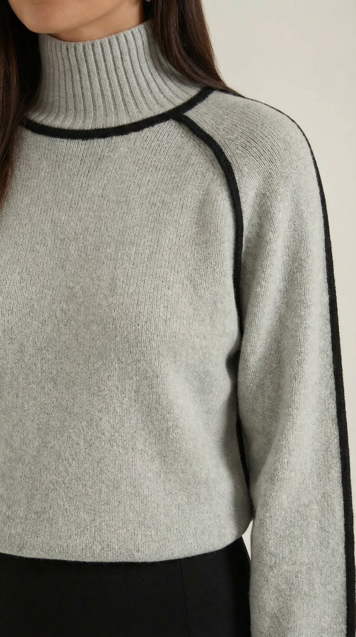Rachel Contrast Piping High Neck Sweater