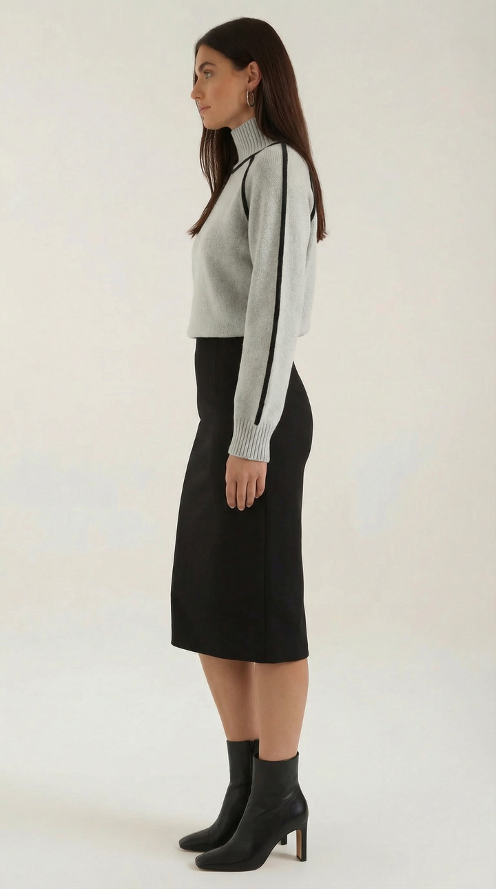Rachel Contrast Piping High Neck Sweater