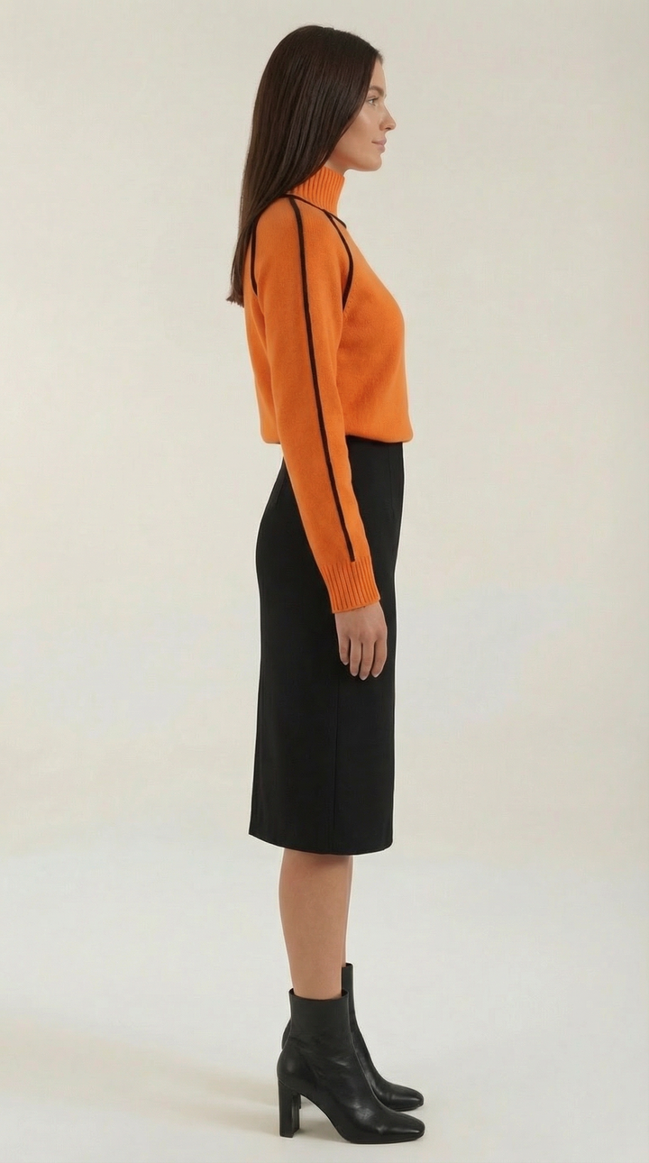 Rachel Contrast Piping High Neck Sweater