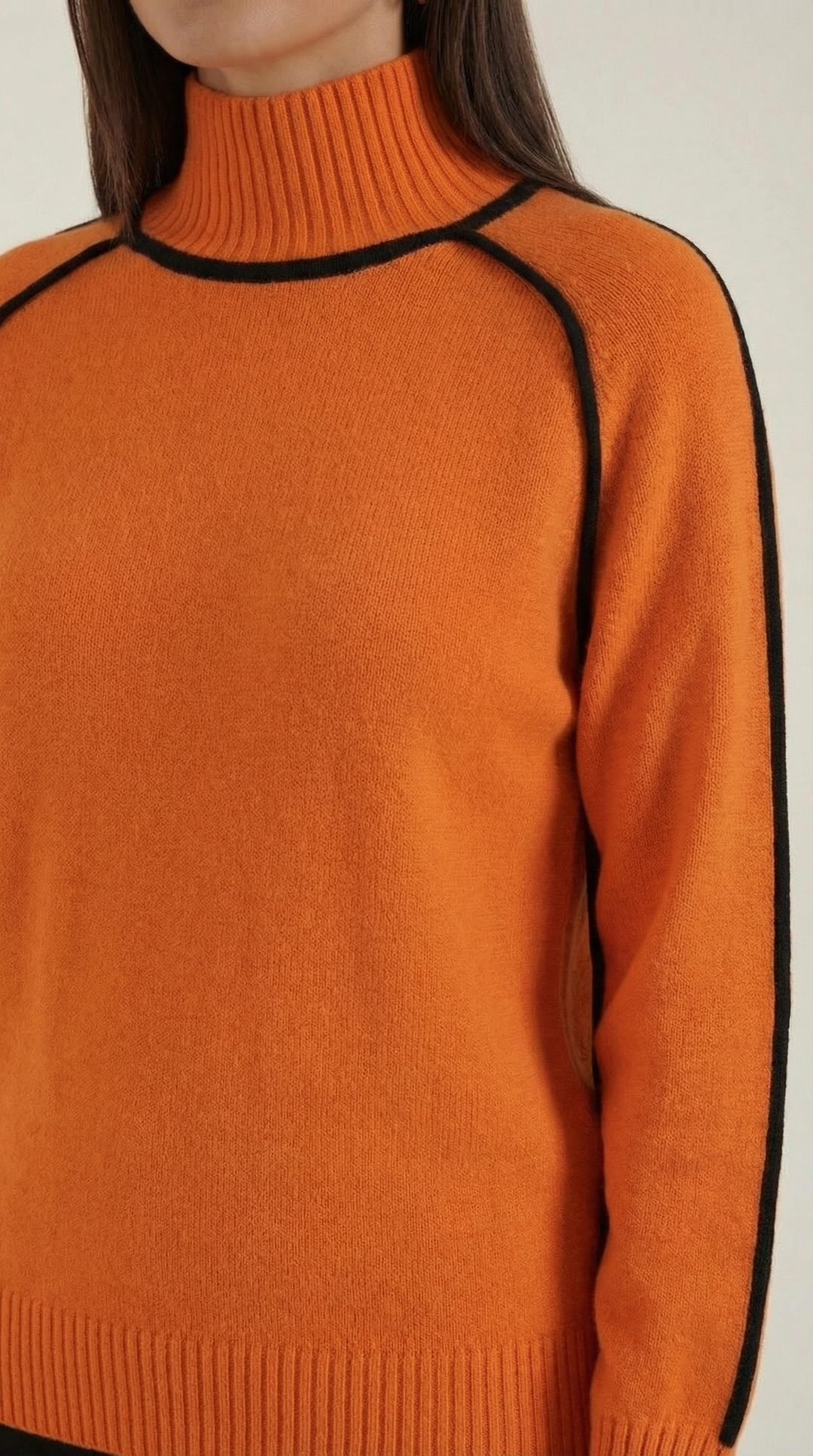 Rachel Contrast Piping High Neck Sweater