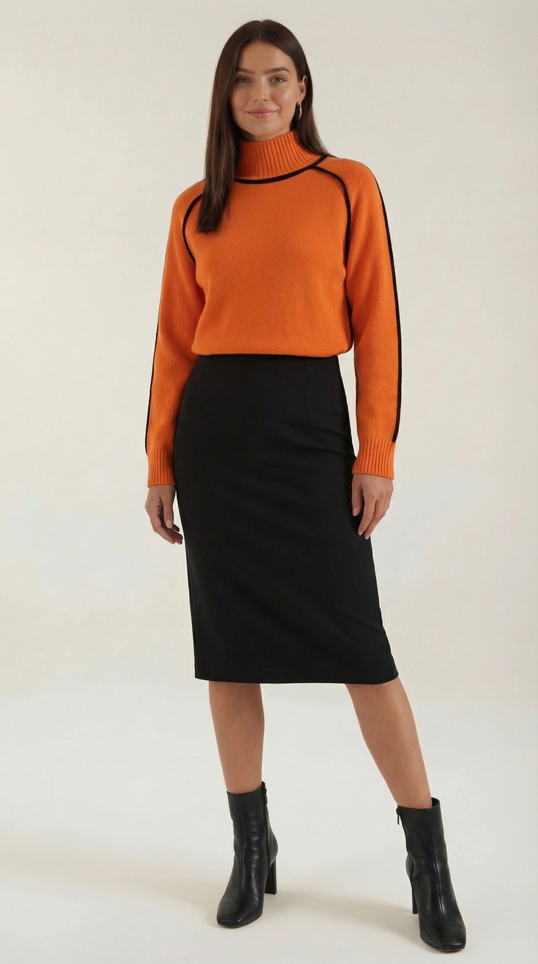 Rachel Contrast Piping High Neck Sweater