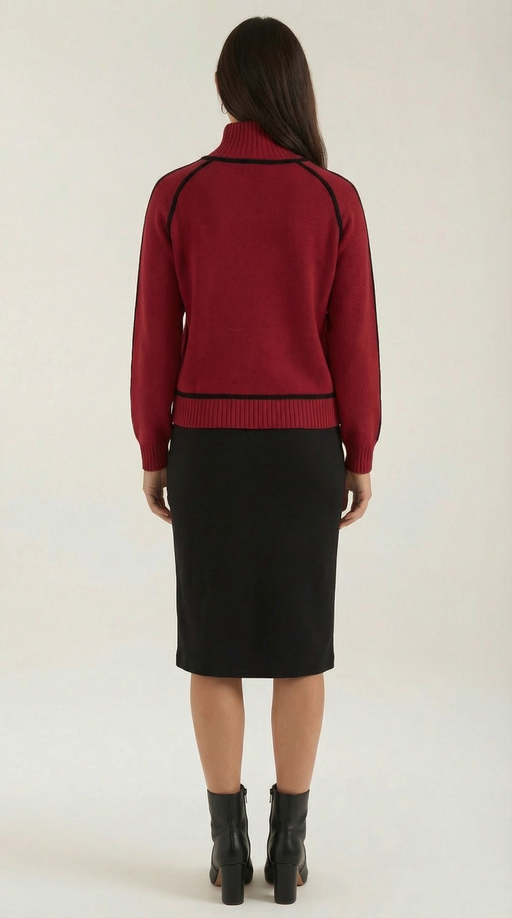 Rachel Contrast Piping High Neck Sweater