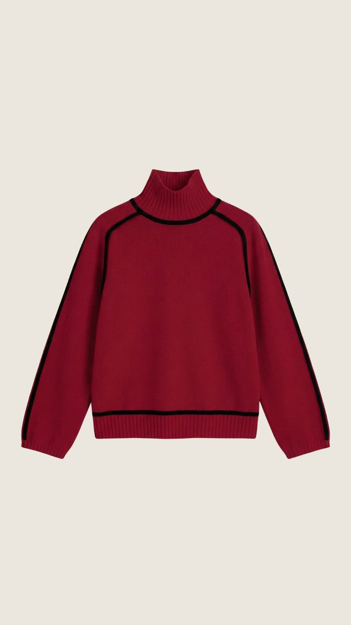 Rachel Contrast Piping High Neck Sweater
