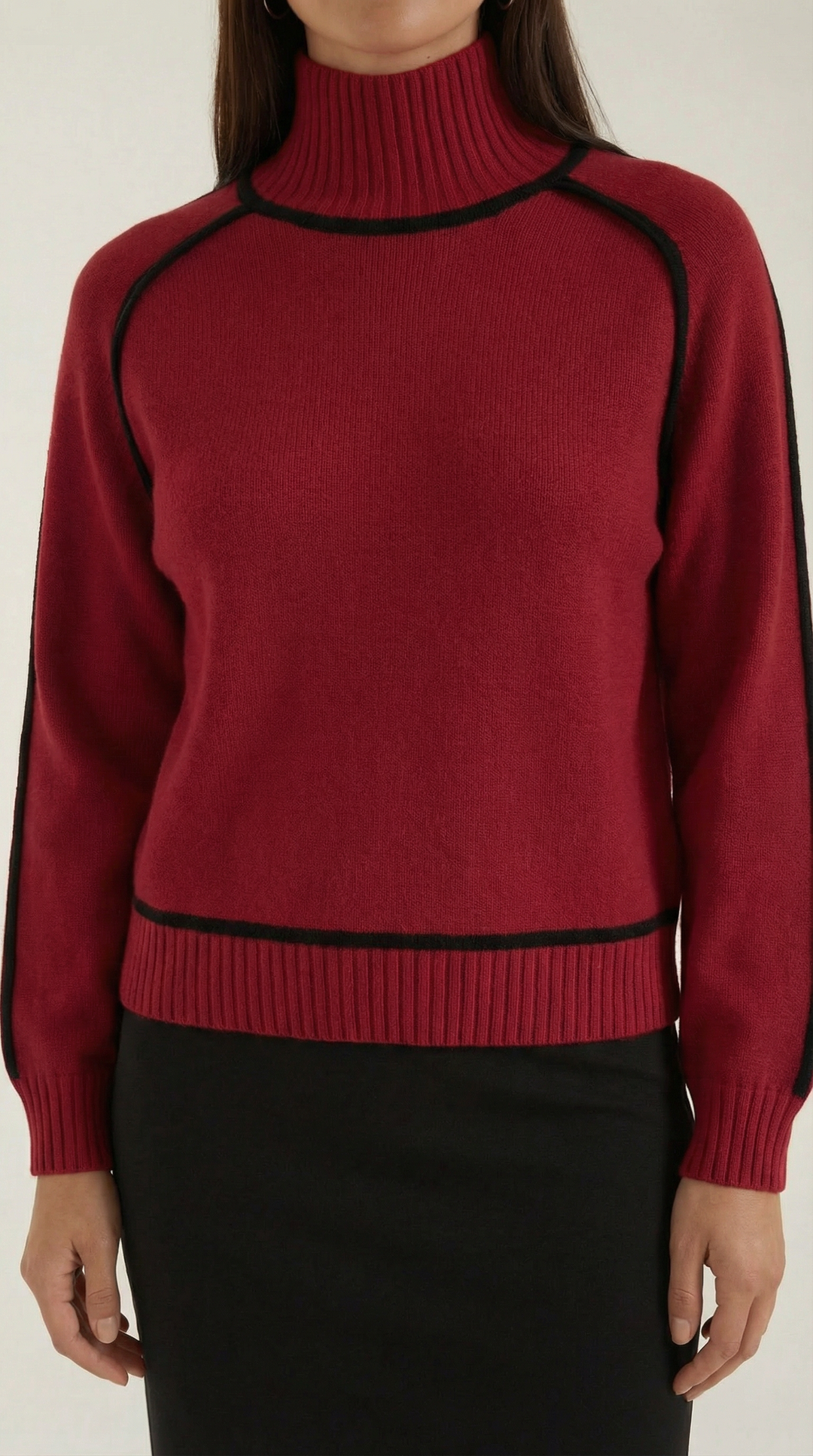 Rachel Contrast Piping High Neck Sweater