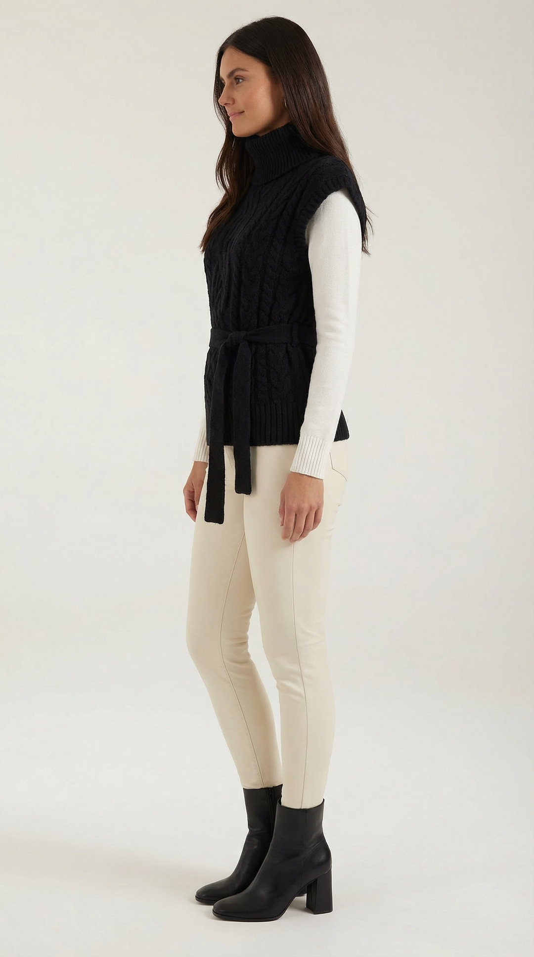 Wendy Roll Neck Cable Knit Vest