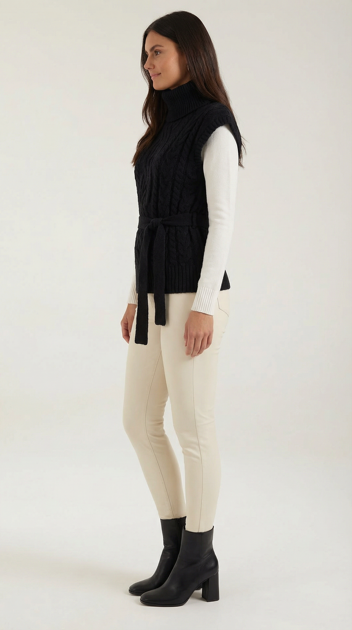 Wendy Roll Neck Cable Knit Vest
