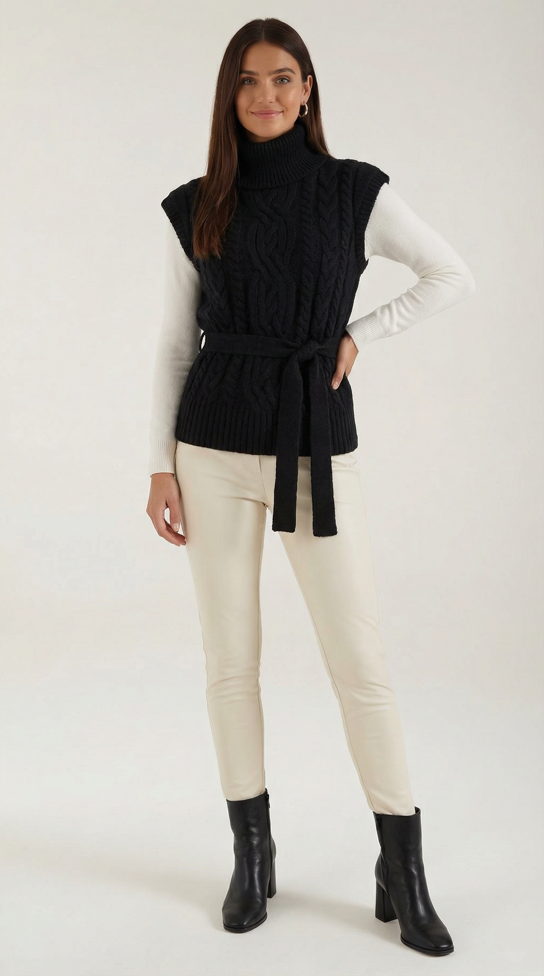Wendy Roll Neck Cable Knit Vest