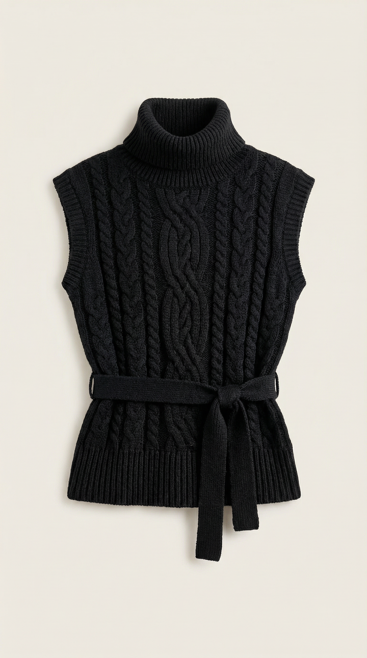 Wendy Roll Neck Cable Knit Vest