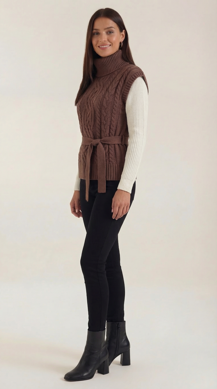 Wendy Roll Neck Cable Knit Vest