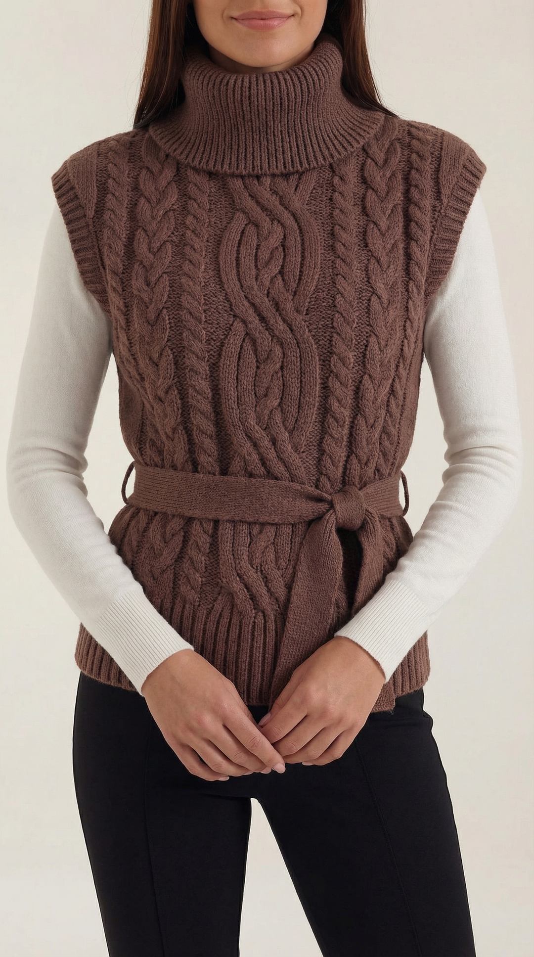 Wendy Roll Neck Cable Knit Vest