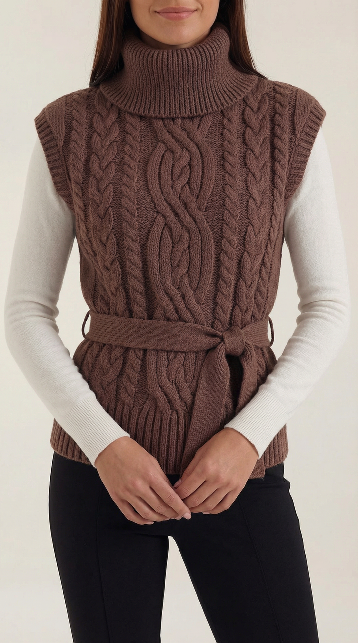 Wendy Roll Neck Cable Knit Vest