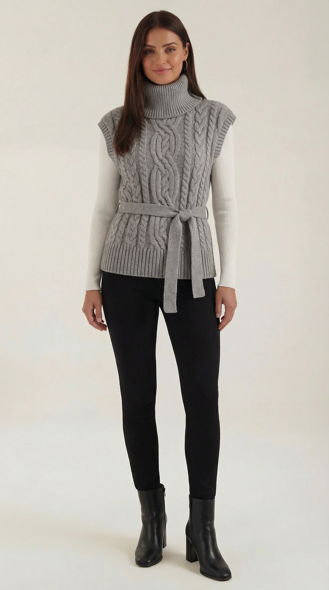 Wendy Roll Neck Cable Knit Vest