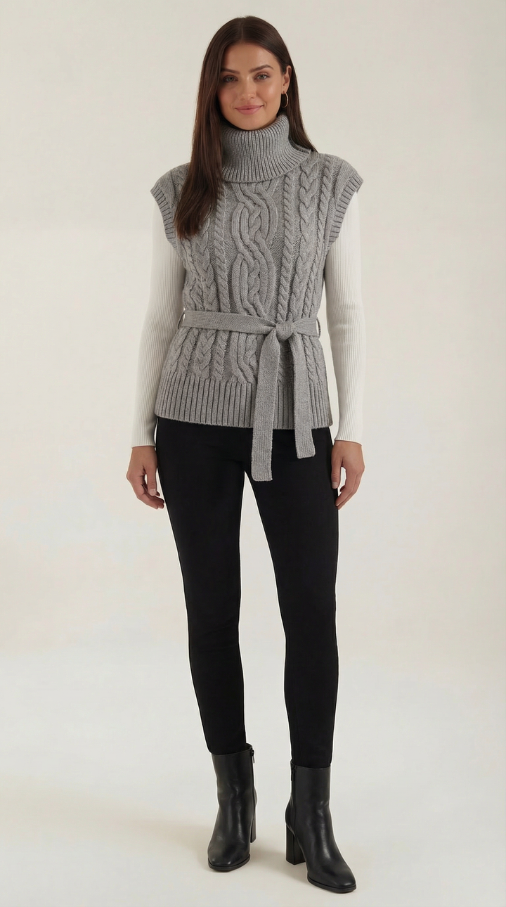 Wendy Roll Neck Cable Knit Vest