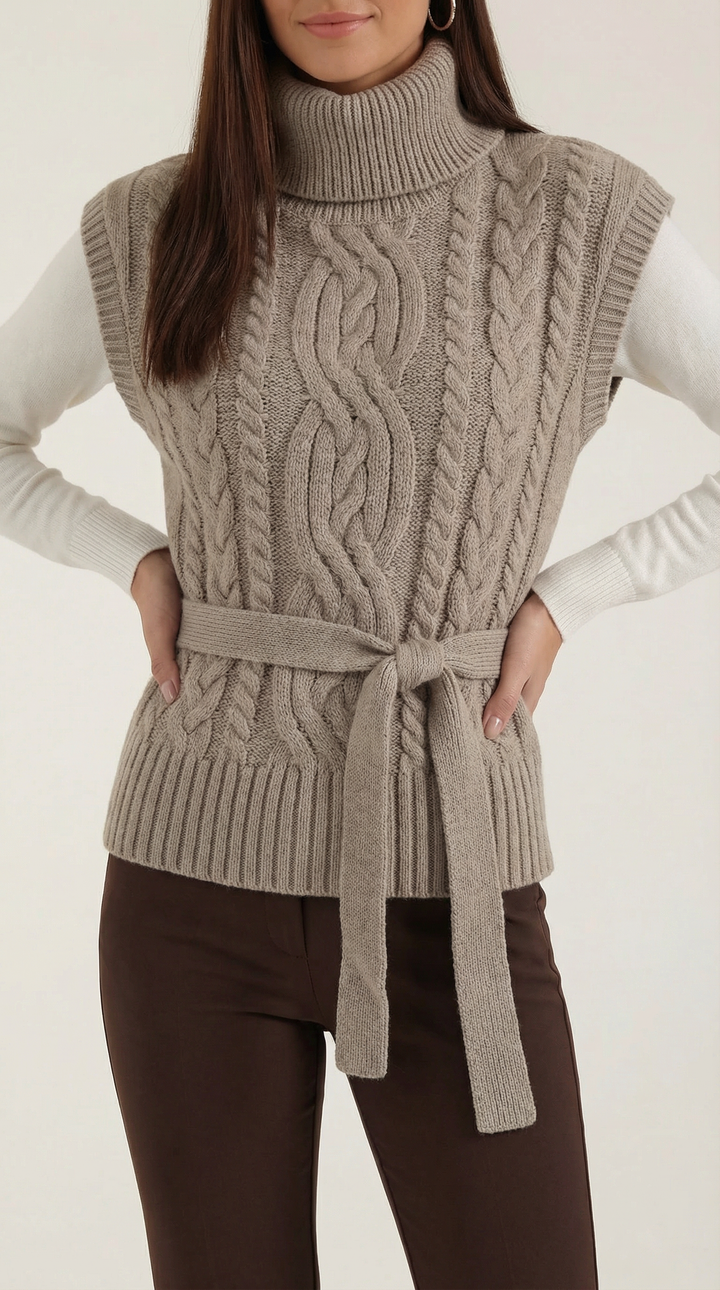 Wendy Roll Neck Cable Knit Vest