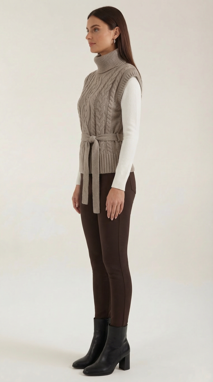 Wendy Roll Neck Cable Knit Vest
