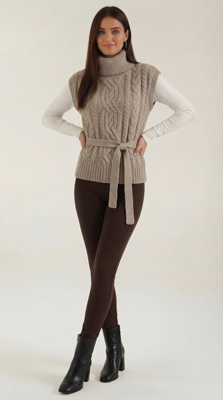 Wendy Roll Neck Cable Knit Vest