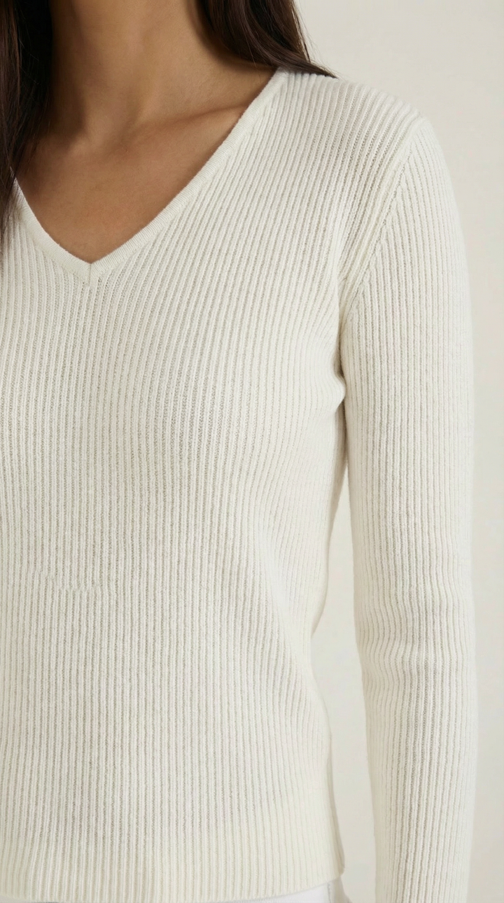 Michelle Ribbed V-Neck Sweater