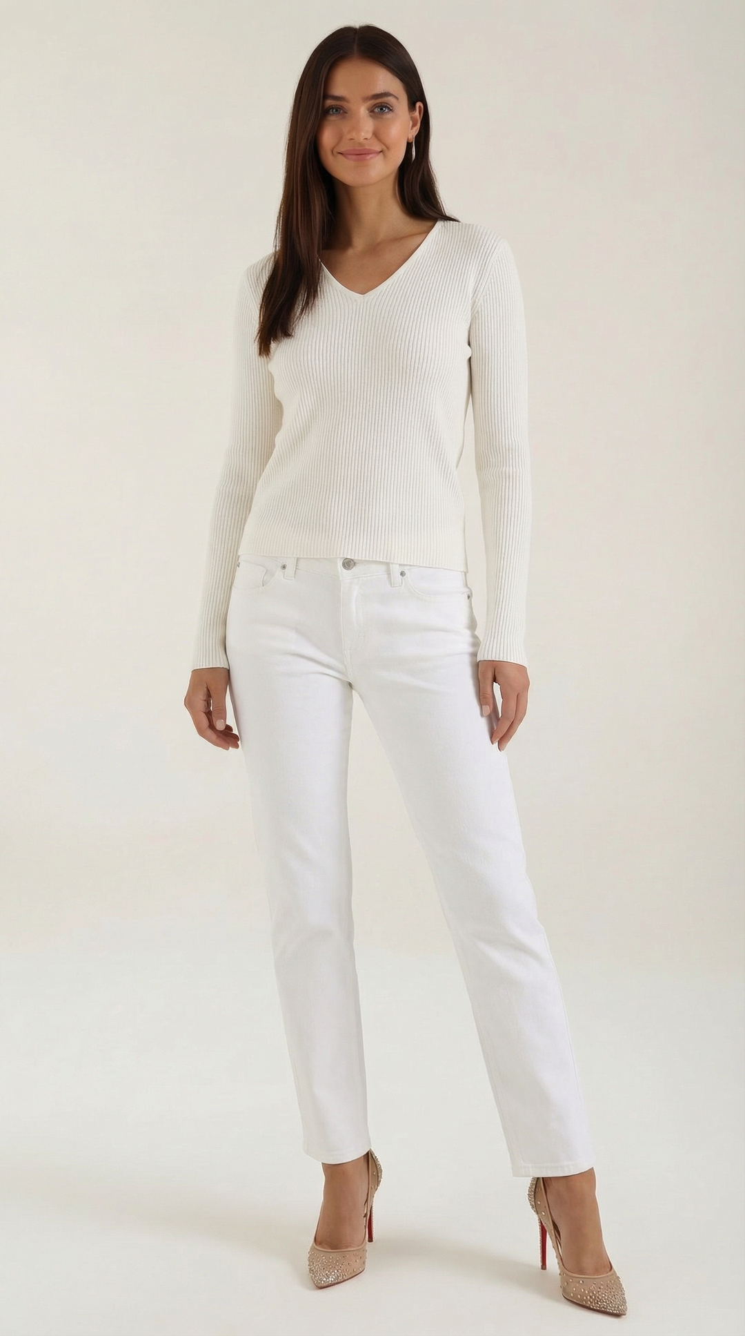 Michelle Ribbed V-Neck Sweater